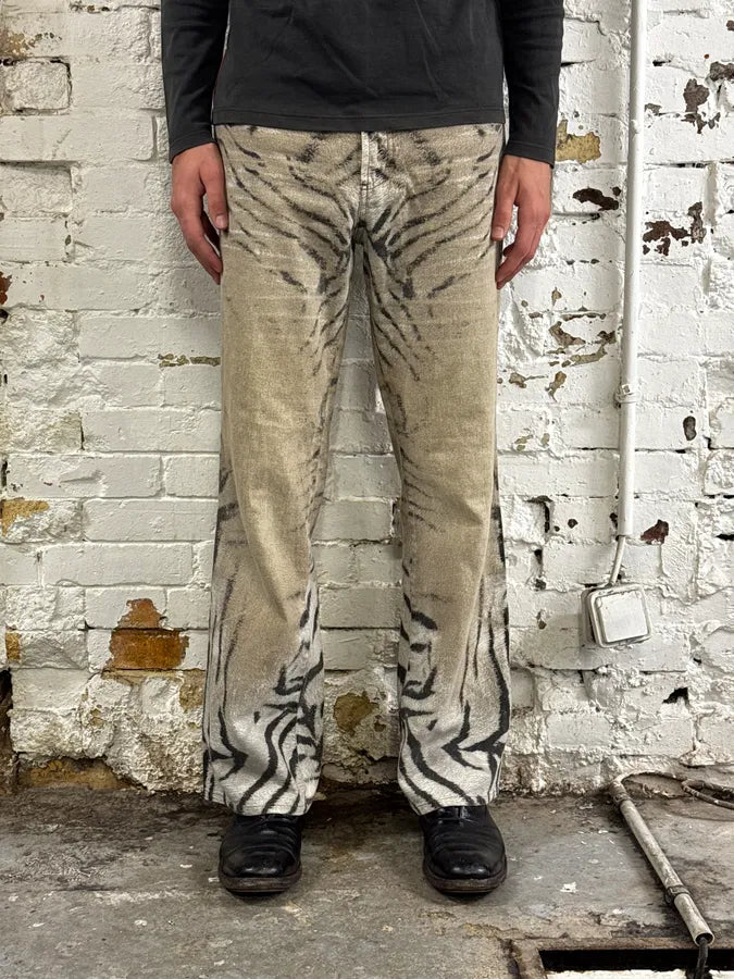 2000s Cavalli White & Beige Savage Zebra Gradient Pants bAeXSIL 1