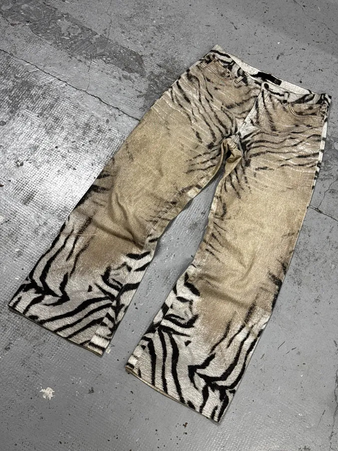 2000s Cavalli White & Beige Savage Zebra Gradient Pants bAeXSIL 5