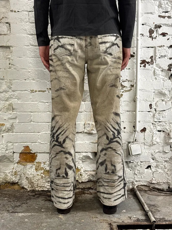 2000s Cavalli White & Beige Savage Zebra Gradient Pants bAeXSIL 3