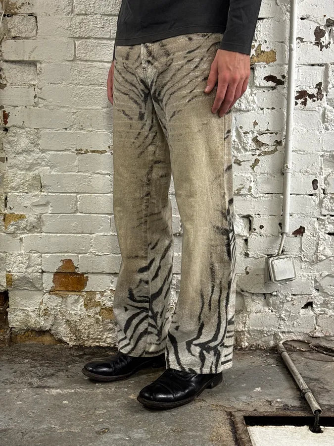 2000s Cavalli White & Beige Savage Zebra Gradient Pants bAeXSIL 2