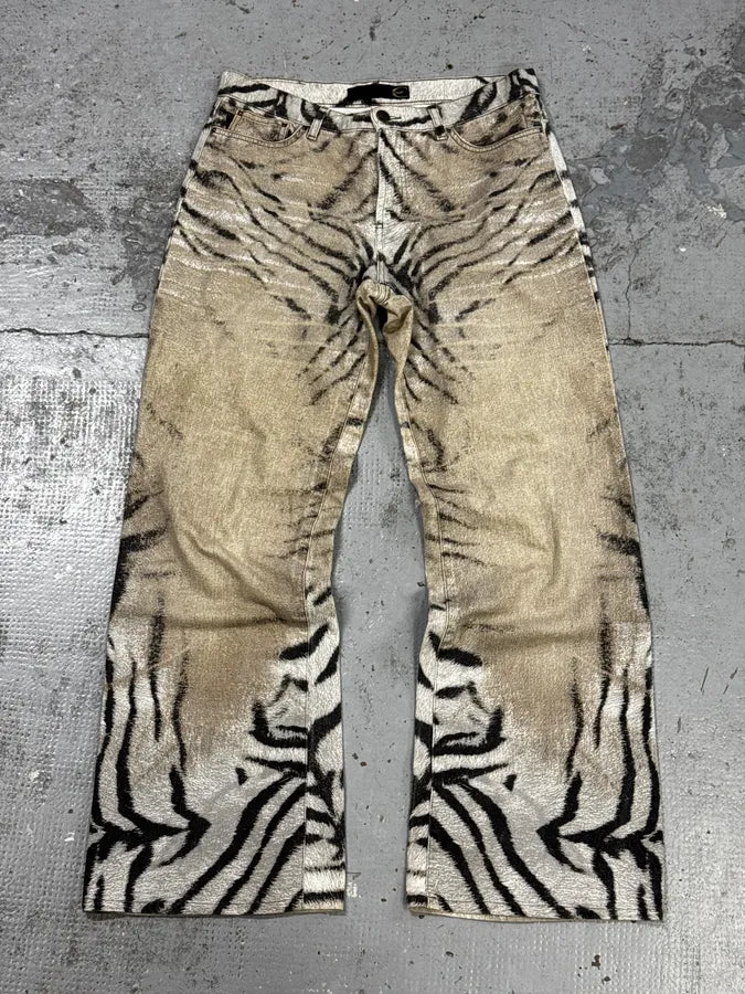 2000s Cavalli White & Beige Savage Zebra Gradient Pants bAeXSIL 0