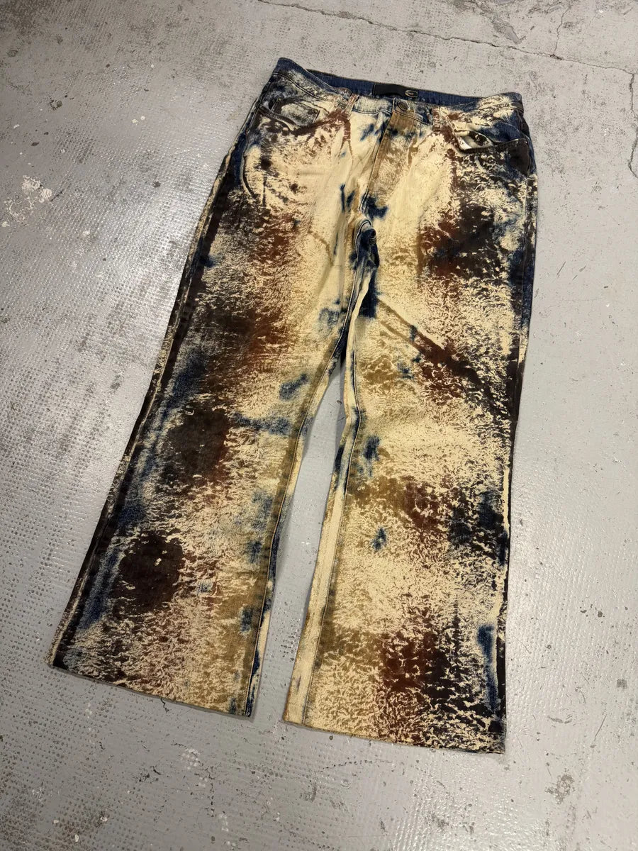 2000s Cavalli World Eroded White & Blue Denim Jeans sROIxVk 4