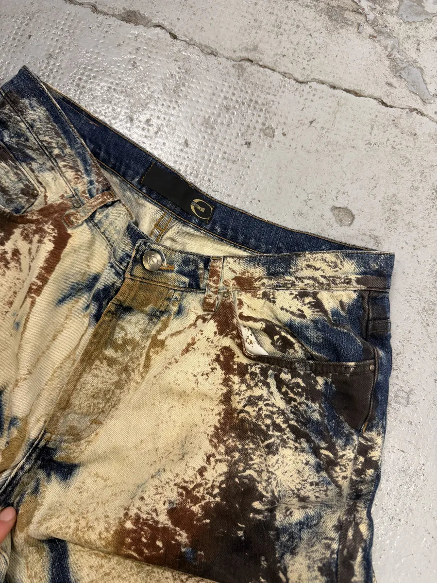 2000s Cavalli World Eroded White & Blue Denim Jeans sROIxVk 6