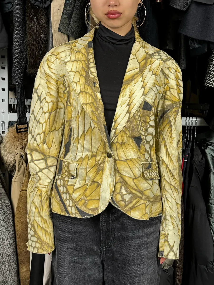 2000s Cavalli Yellow Fish Scales Blazer Jacket ADFjPjb 1
