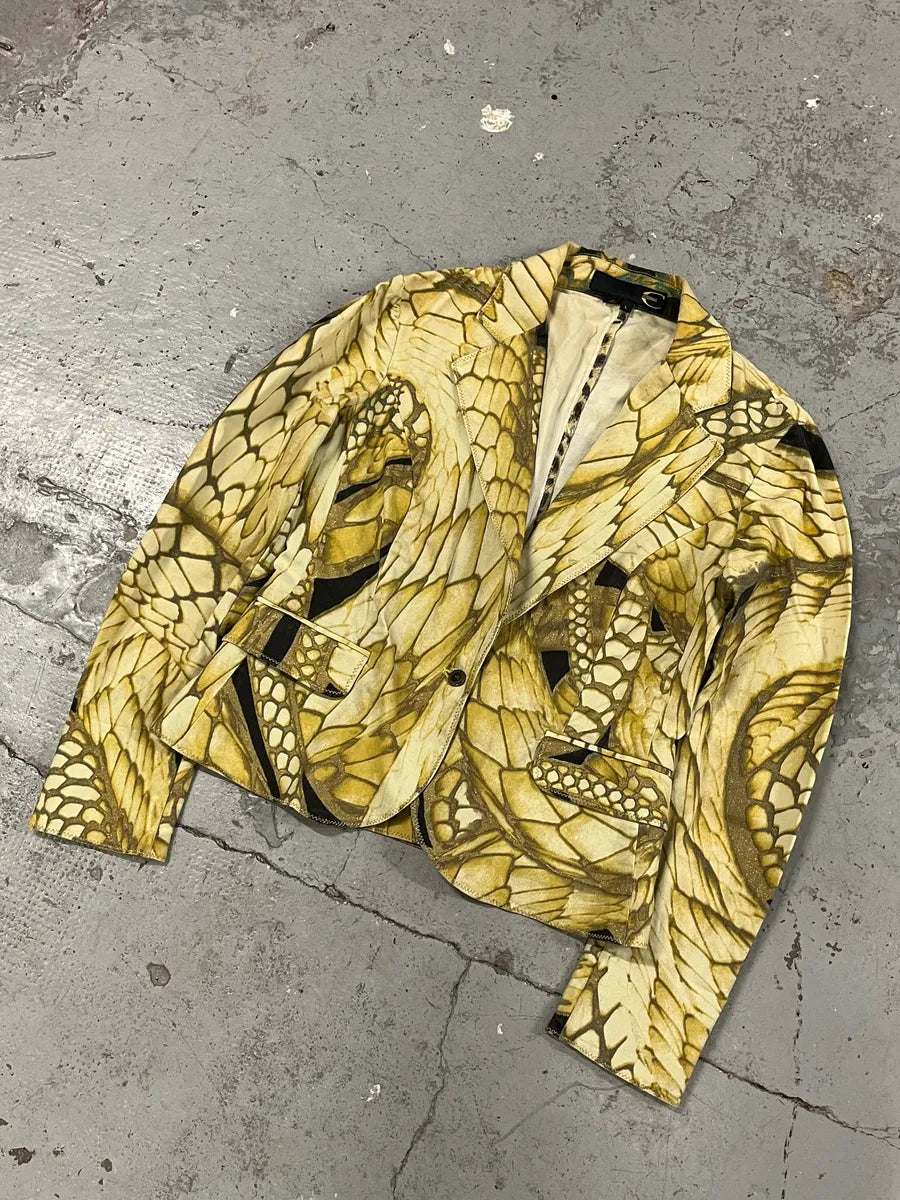 2000s Cavalli Yellow Fish Scales Blazer Jacket ADFjPjb 3