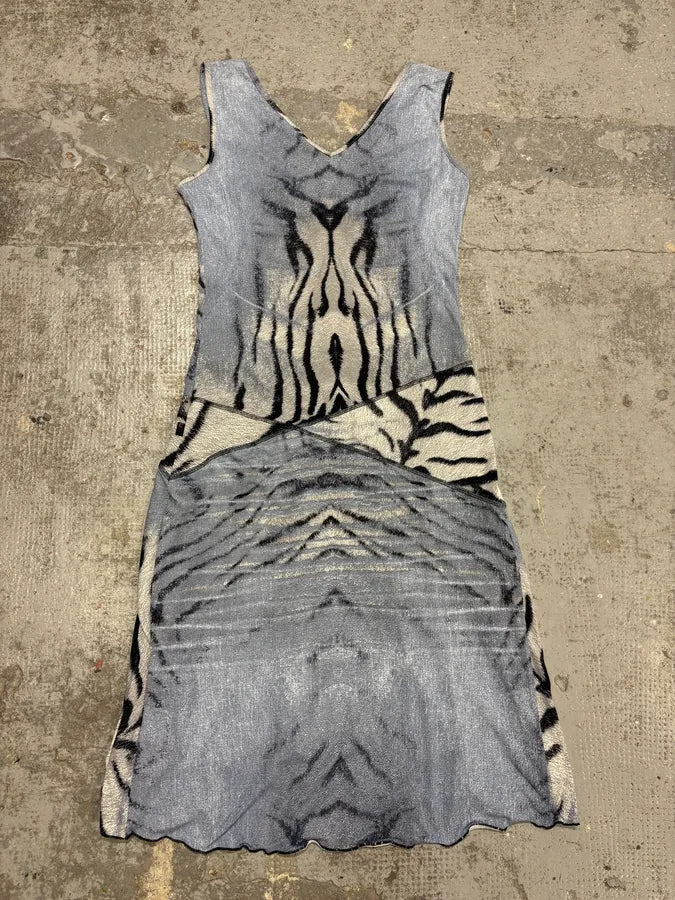 2000s Cavalli Zebra Safari Blue & White Savage Dres QeMeDUb 3