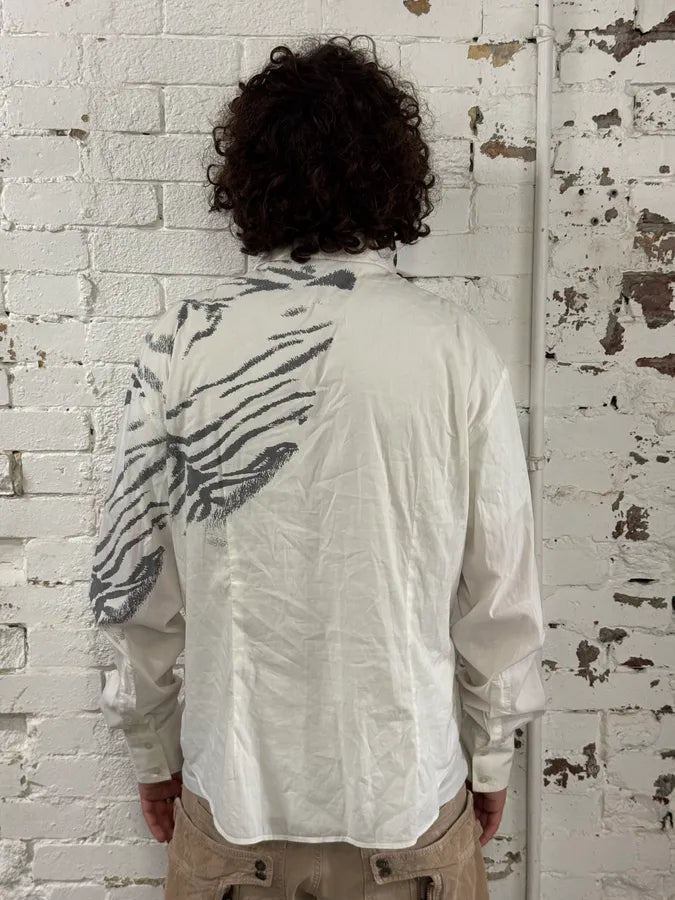 2000s Cavalli Zebra Shoulder White Shirt mbjuJjA 1