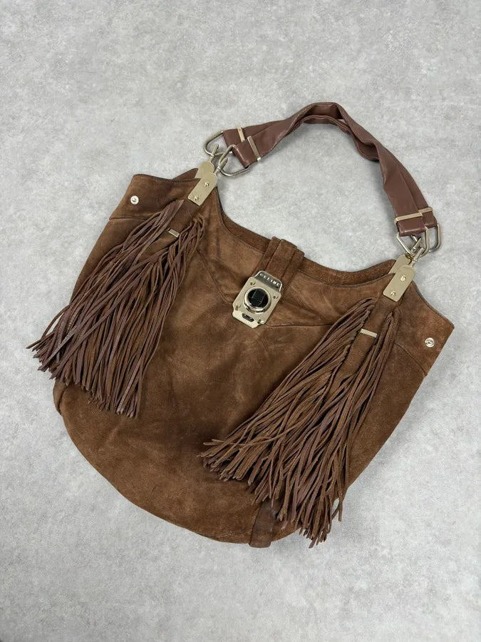 2000s Celine Brown Suede Fringe Shoulder Bag  GqFjwJy 3