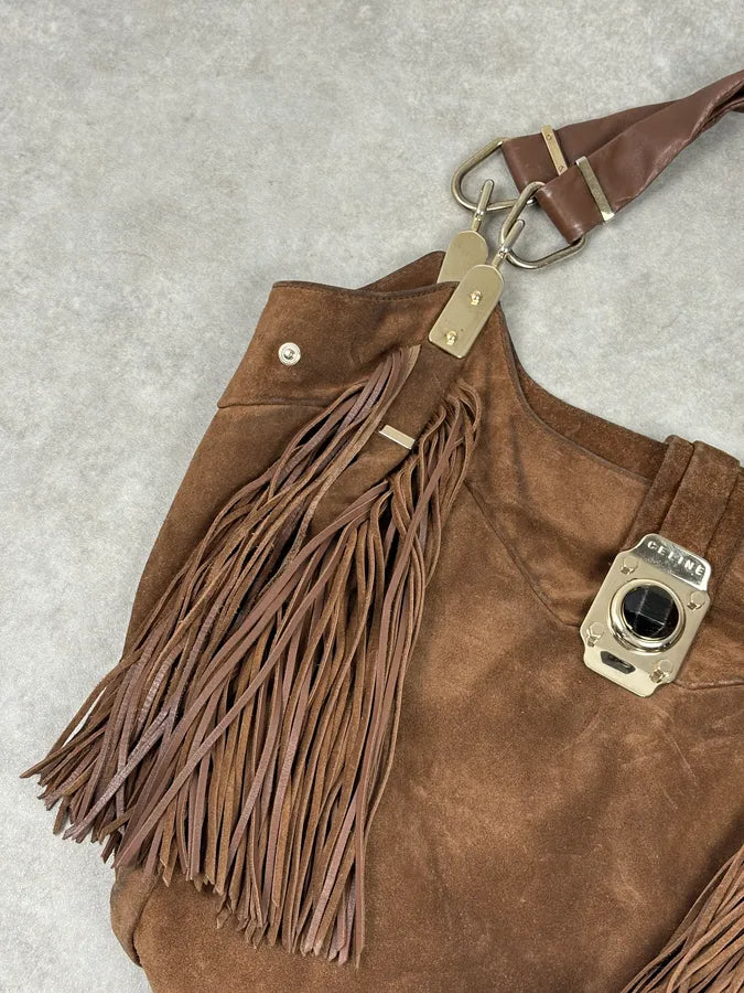 2000s Celine Brown Suede Fringe Shoulder Bag  GqFjwJy 4