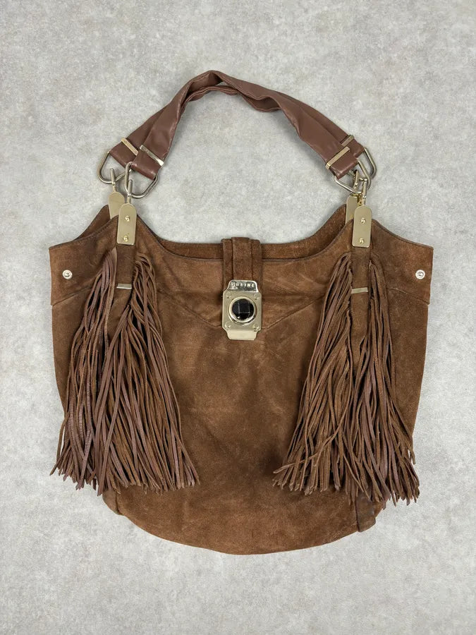 2000s Celine Brown Suede Fringe Shoulder Bag  GqFjwJy 0