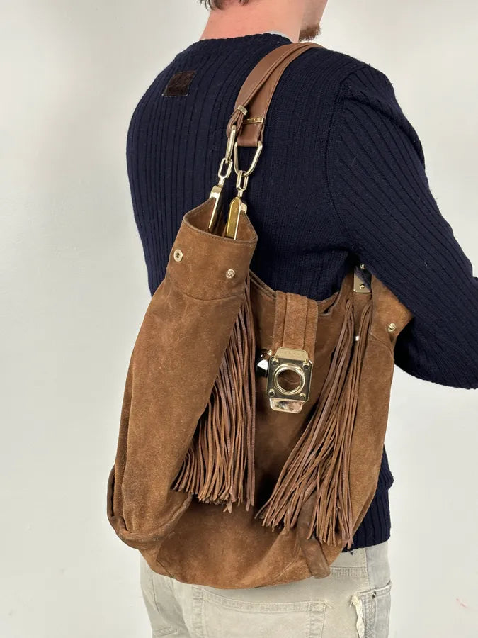 2000s Celine Brown Suede Fringe Shoulder Bag  GqFjwJy 2