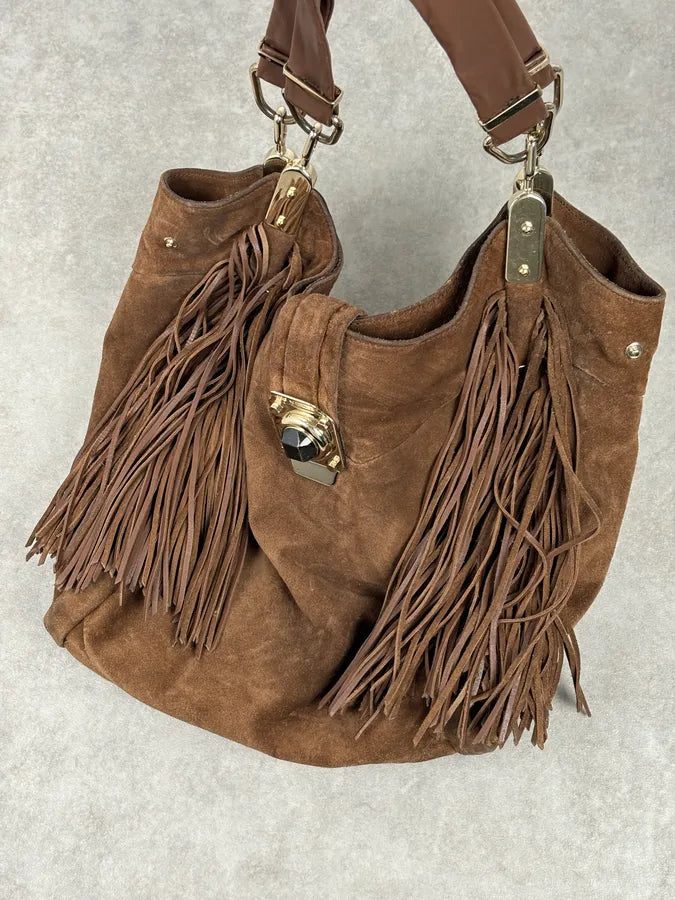 2000s Celine Brown Suede Fringe Shoulder Bag  GqFjwJy 7