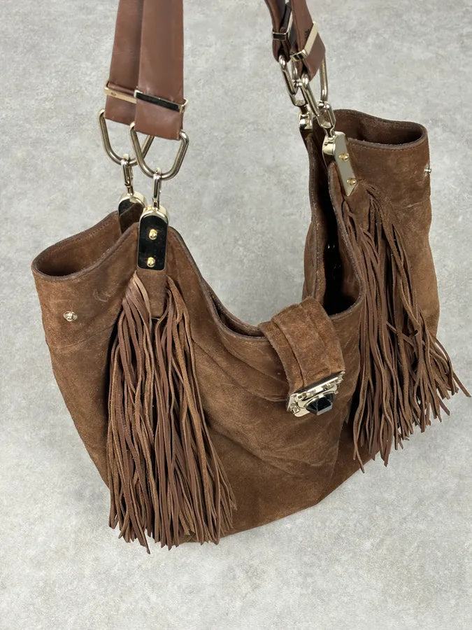 2000s Celine Brown Suede Fringe Shoulder Bag  GqFjwJy 8
