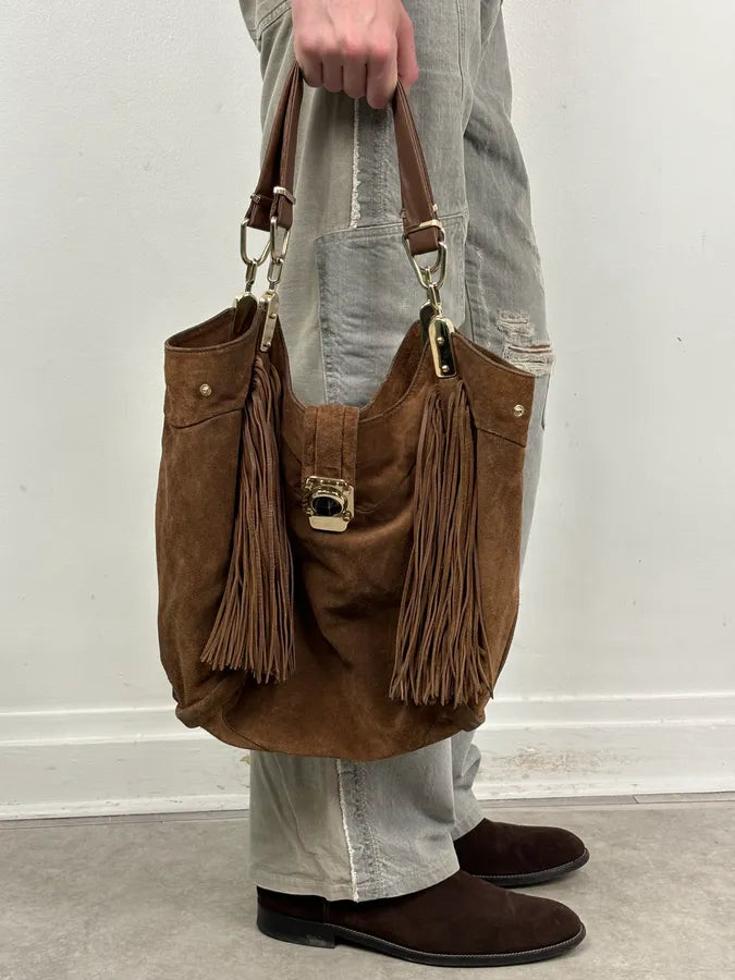 2000s Celine Brown Suede Fringe Shoulder Bag  GqFjwJy 1