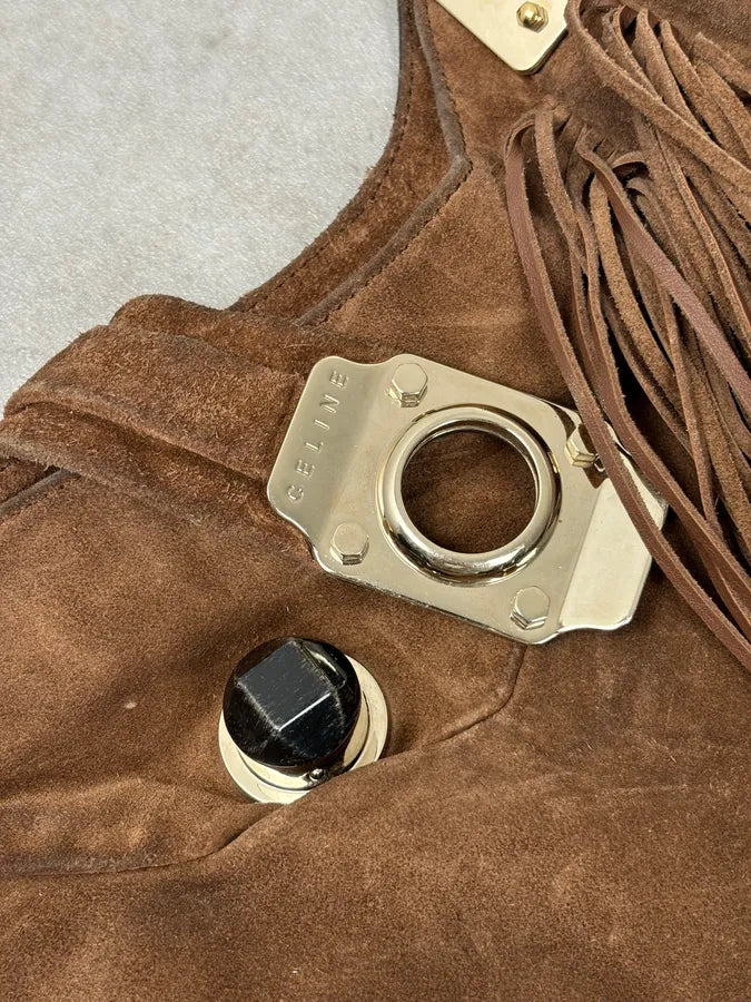 2000s Celine Brown Suede Fringe Shoulder Bag  GqFjwJy 6