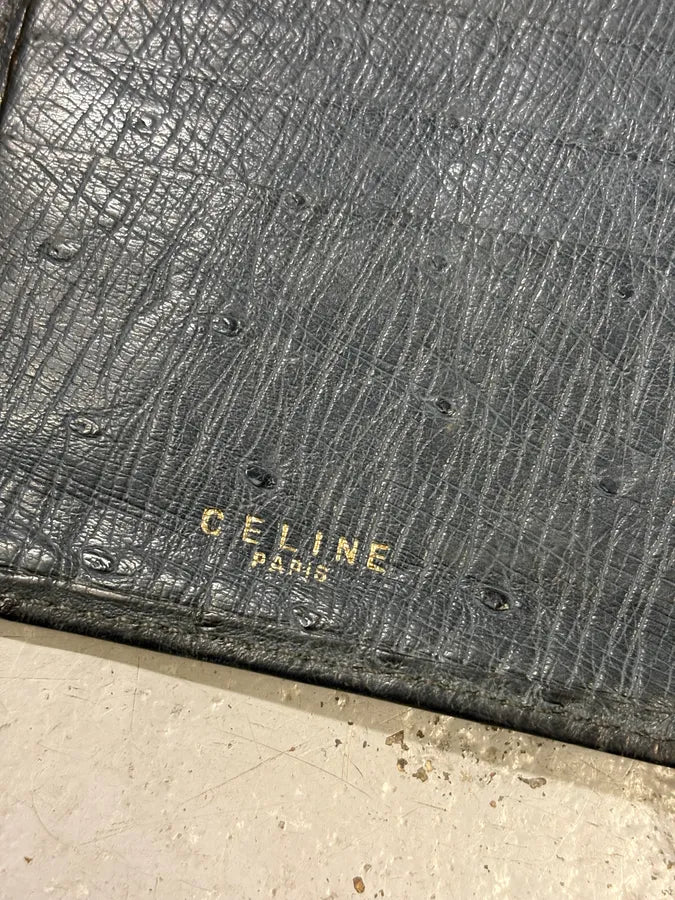 2000s Celine Black Ostrich Embossed Leather Wallet muAxBpA 5