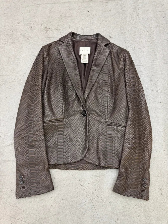 2000s Celine Python Leather Brown Blazer Jacket by Mickael Kors nRgzsZg 0