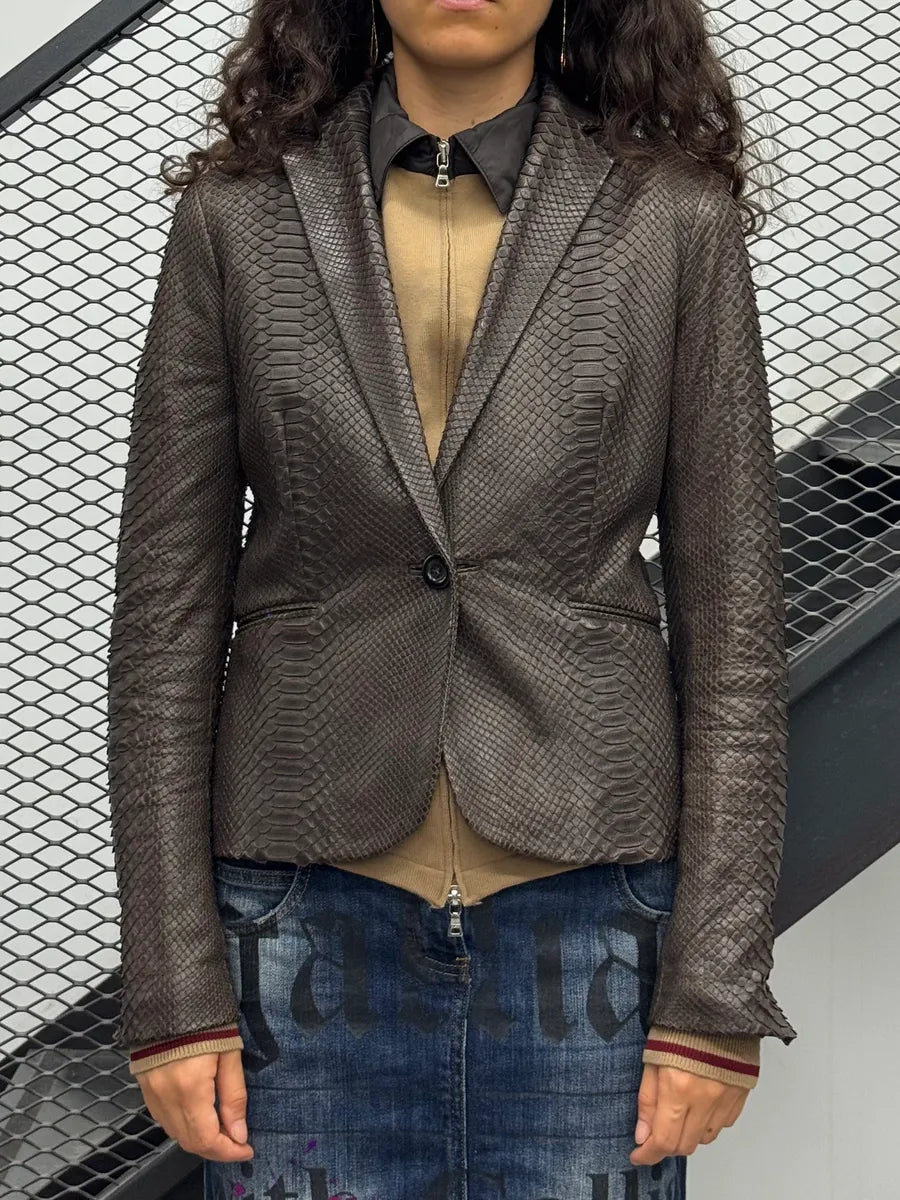 2000s Celine Python Leather Brown Blazer Jacket by Mickael Kors nRgzsZg 1