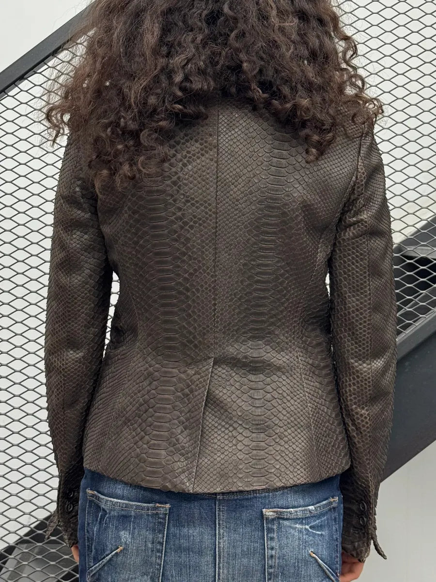 2000s Celine Python Leather Brown Blazer Jacket by Mickael Kors nRgzsZg 2