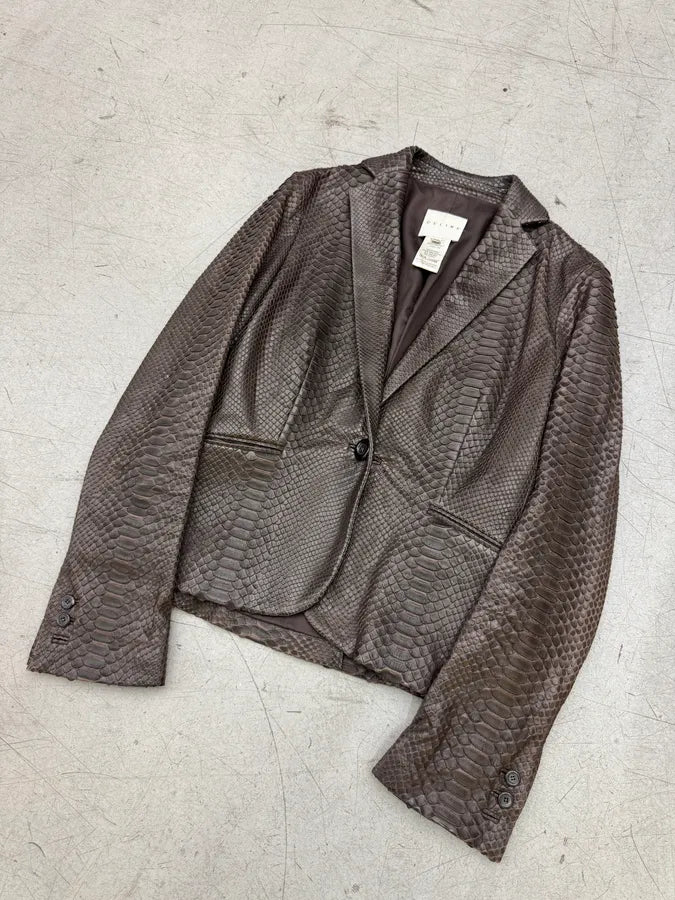 2000s Celine Python Leather Brown Blazer Jacket by Mickael Kors nRgzsZg 3