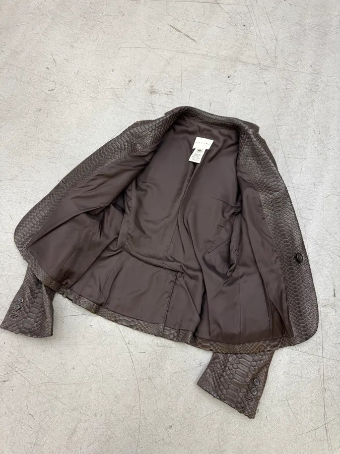 2000s Celine Python Leather Brown Blazer Jacket by Mickael Kors nRgzsZg 7