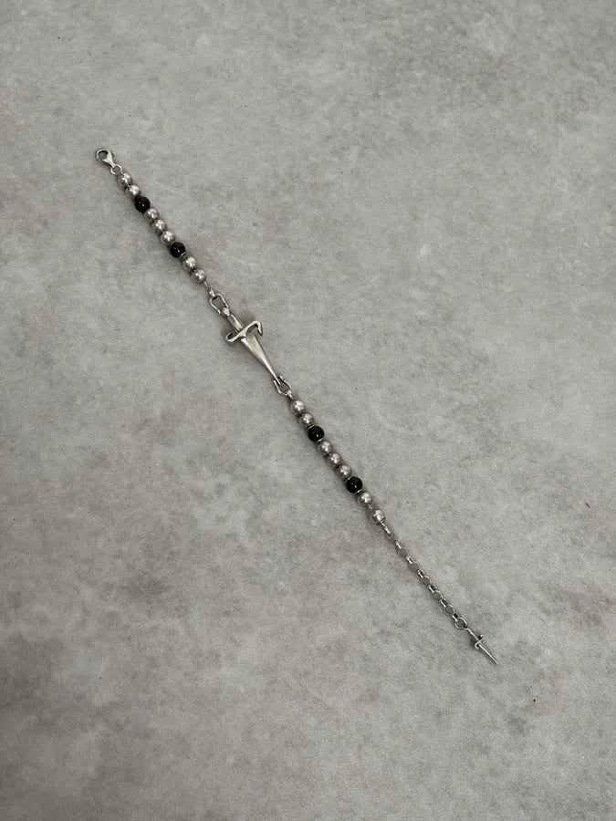 2000s Cesare Paciotti Black & Grey Beaded Dagger Charm Bracelet MuqBdxv 4