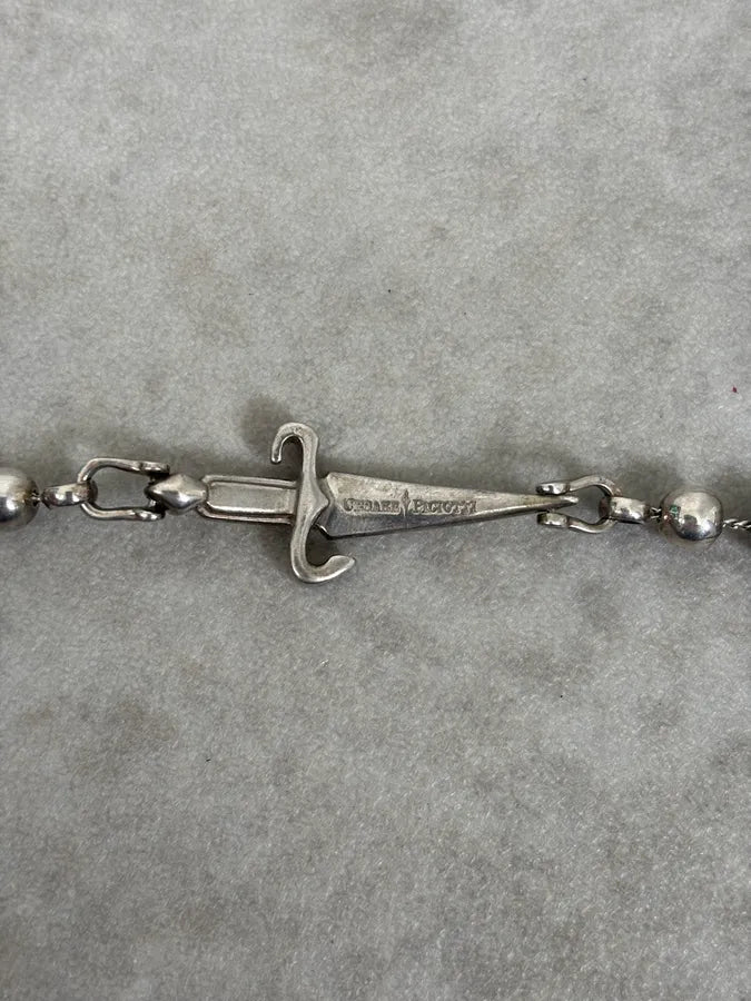 2000s Cesare Paciotti Black & Grey Beaded Dagger Charm Bracelet MuqBdxv 6