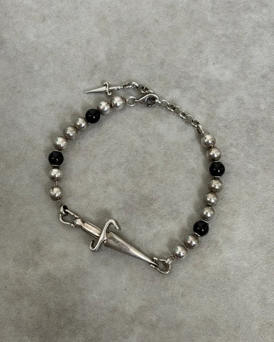 2000s Cesare Paciotti Black & Grey Beaded Dagger Charm Bracelet MuqBdxv 0