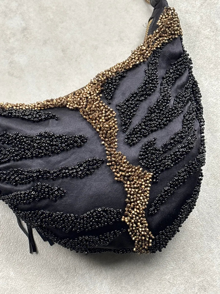 2000s Cesare Paciotti Black Beaded Fringe Tassel Shoulder Bag OauaYvNw 11