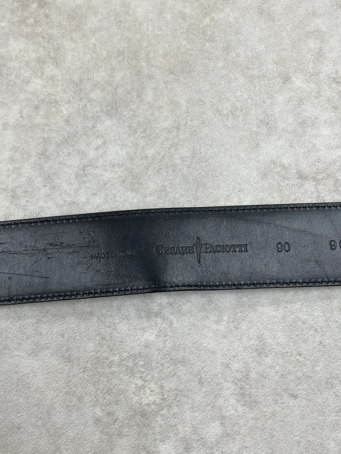 2010s Cesare Paciotti Black Leather Studded Dagger Buckle Belt xdqKcej 4
