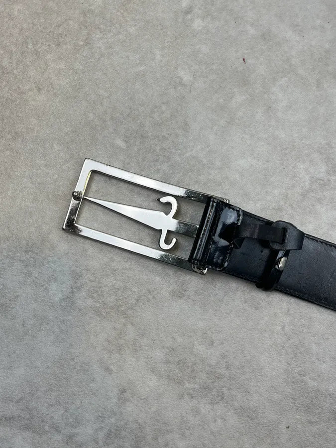 2010s Cesare Paciotti Black Leather Studded Dagger Buckle Belt xdqKcej 6