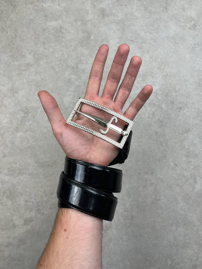 2010s Cesare Paciotti Black Leather Studded Dagger Buckle Belt xdqKcej 2