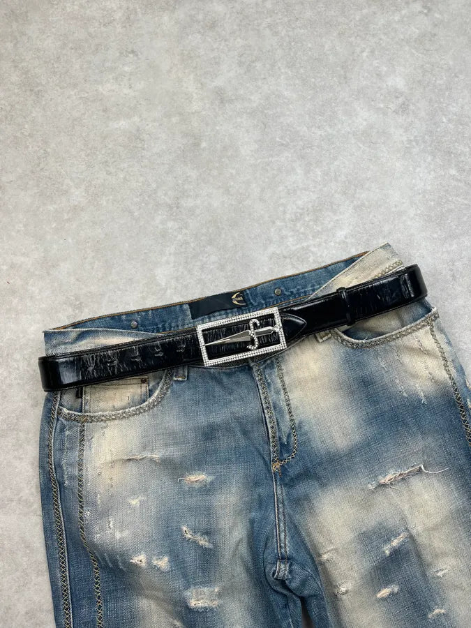 2010s Cesare Paciotti Black Leather Studded Dagger Buckle Belt xdqKcej 0