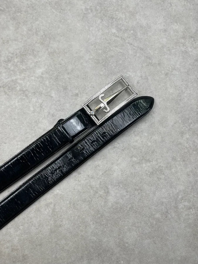 2010s Cesare Paciotti Black Leather Studded Dagger Buckle Belt xdqKcej 1