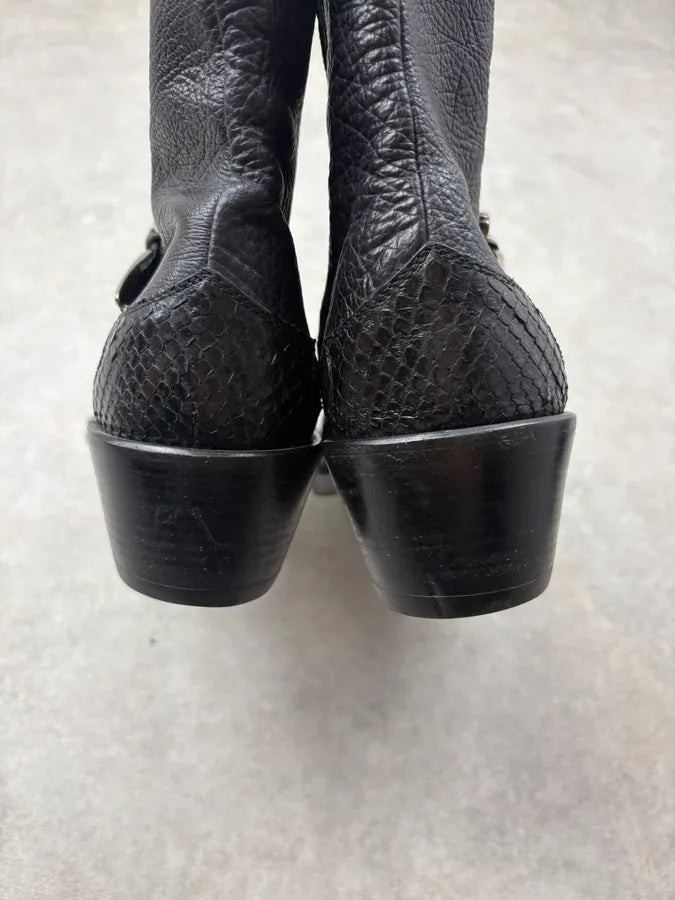 2000s Cesare Paciotti Black Python Leather Western Boots  sBIypxu 6