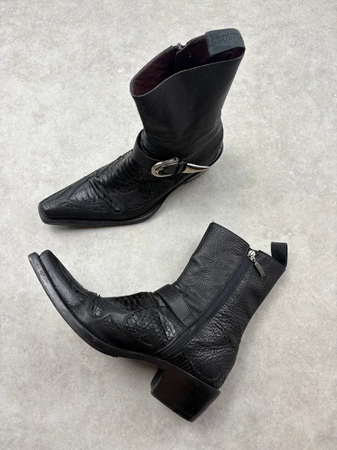 2000s Cesare Paciotti Black Python Leather Western Boots  sBIypxu 5