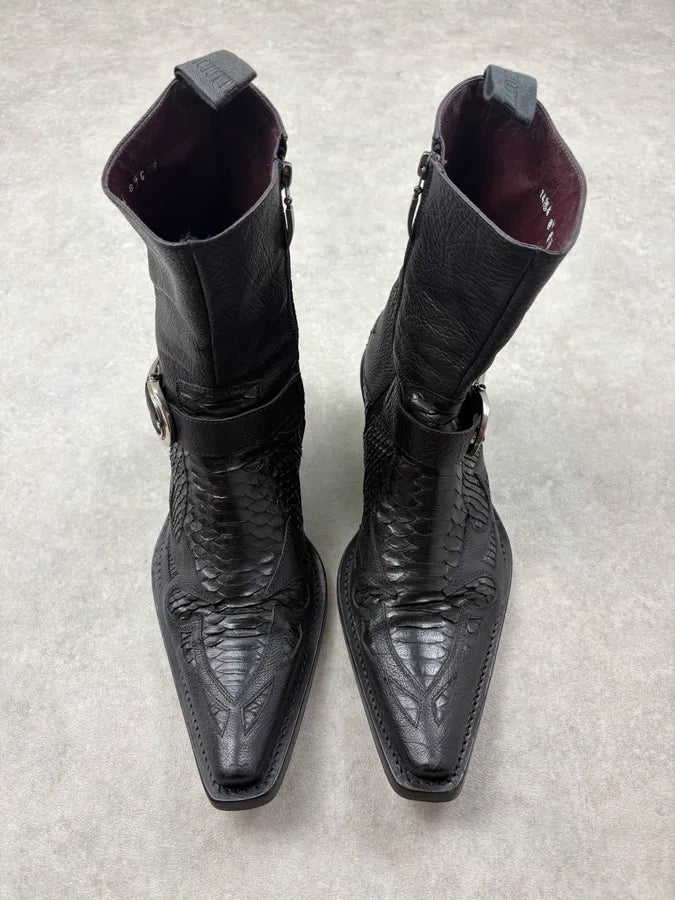2000s Cesare Paciotti Black Python Leather Western Boots  sBIypxu 1