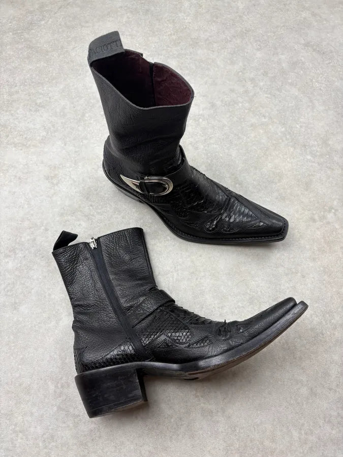 2000s Cesare Paciotti Black Python Leather Western Boots  sBIypxu 4