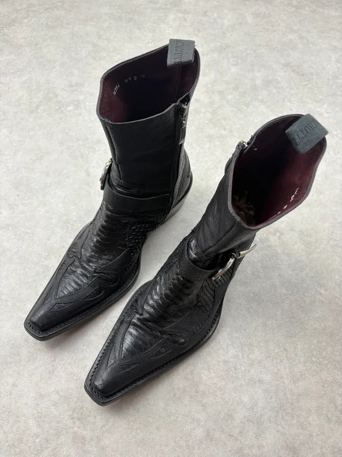 2000s Cesare Paciotti Black Python Leather Western Boots  sBIypxu 2