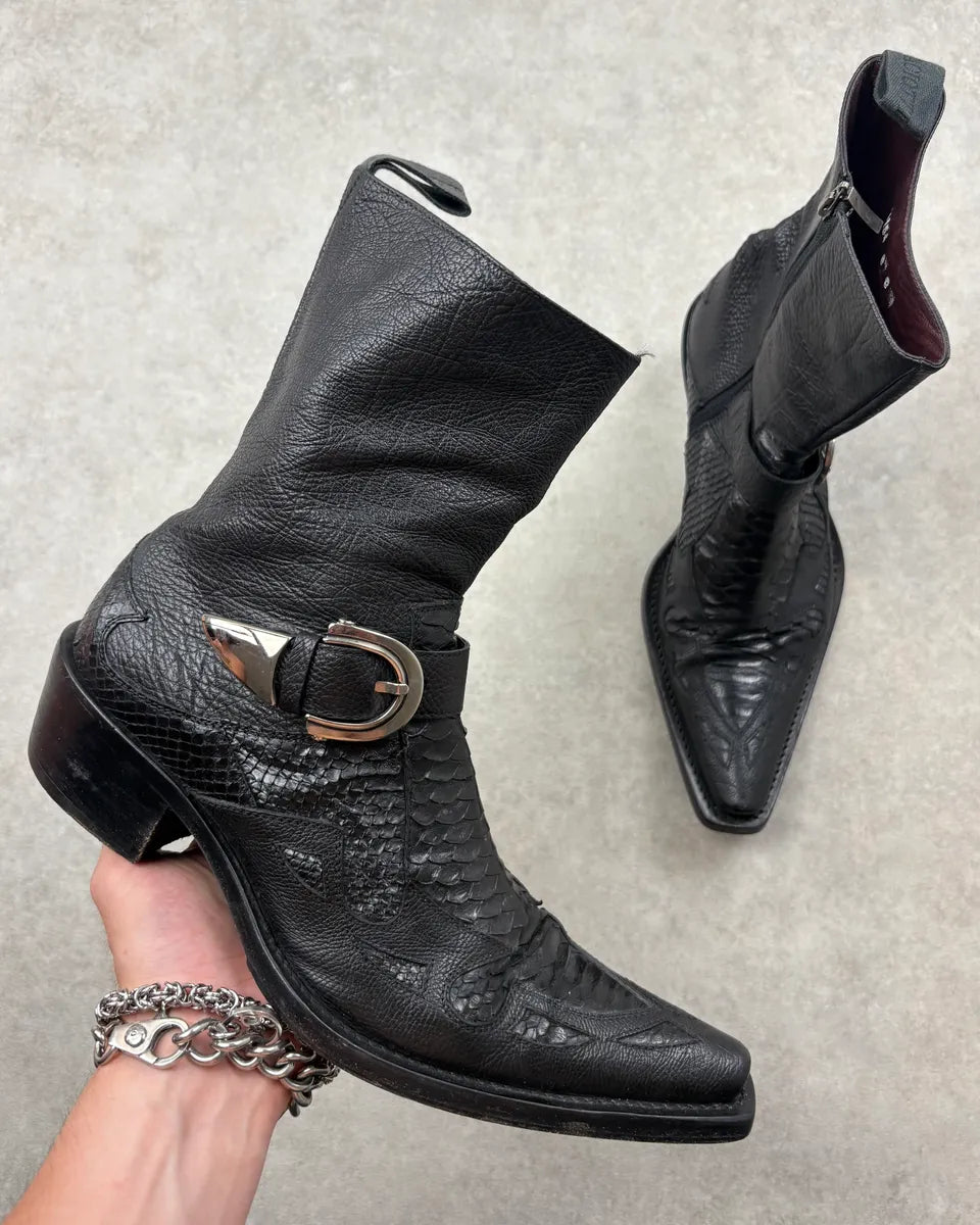 2000s Cesare Paciotti Black Python Leather Western Boots  sBIypxu 0
