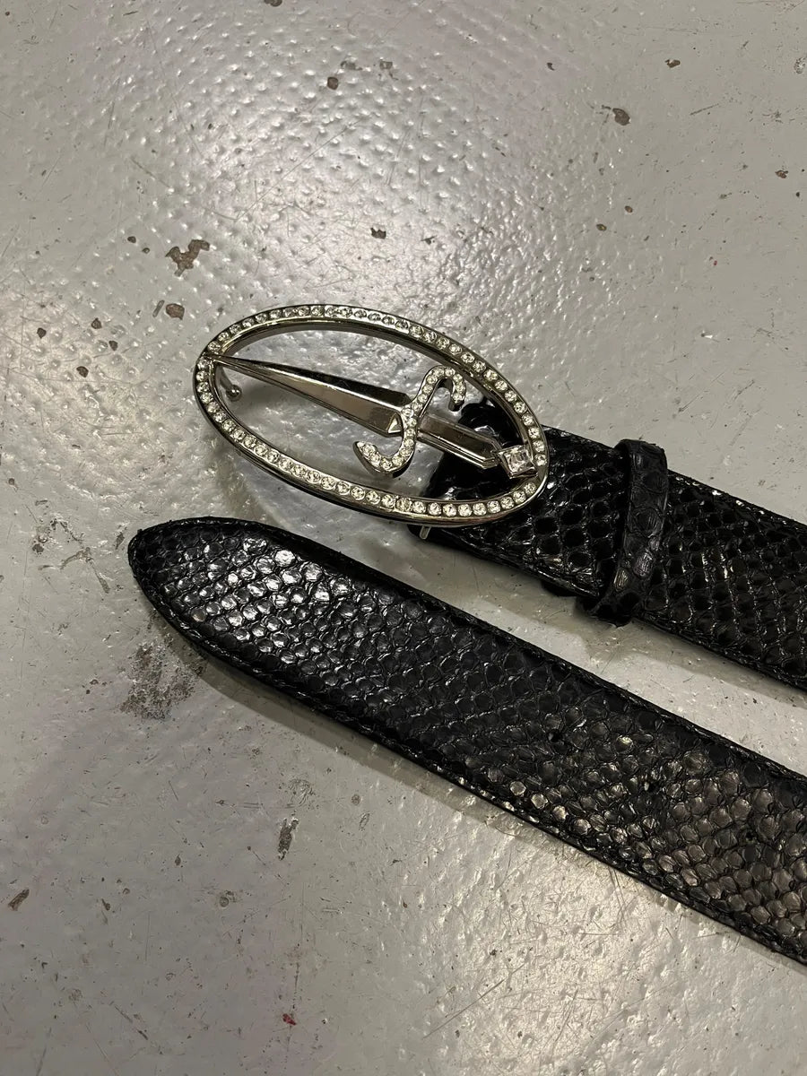 2000s Cesare Paciotti Black Python Effect Leather Belt hXcLIFH 3