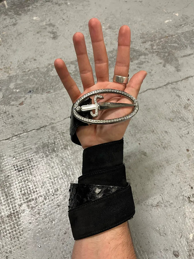 2000s Cesare Paciotti Dagger Black Leather Belt rDSBvrl 0