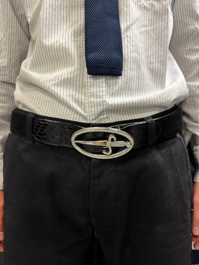 2000s Cesare Paciotti Dagger Black Leather Belt rDSBvrl 1