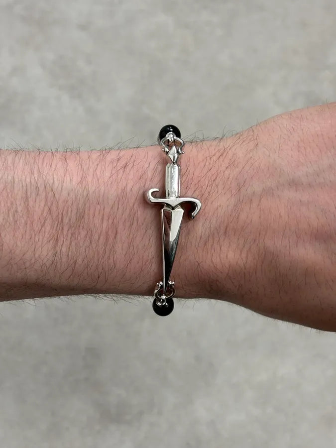 2000s Cesare Paciotti Dagger Black Pearls Silver Bracelet GdWzEbR 2