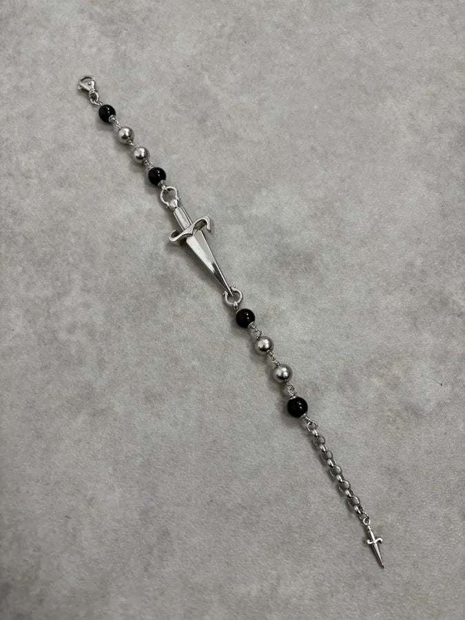 2000s Cesare Paciotti Dagger Black Pearls Silver Bracelet GdWzEbR 5