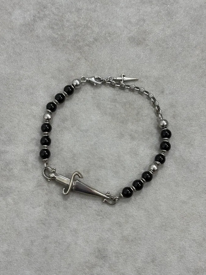  2000s Cesare Paciotti Dagger Black Pearls Silver Bracelet tJqSMUd 0