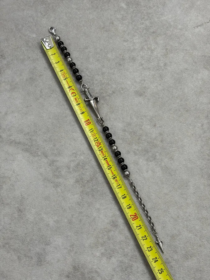  2000s Cesare Paciotti Dagger Black Pearls Silver Bracelet tJqSMUd 7
