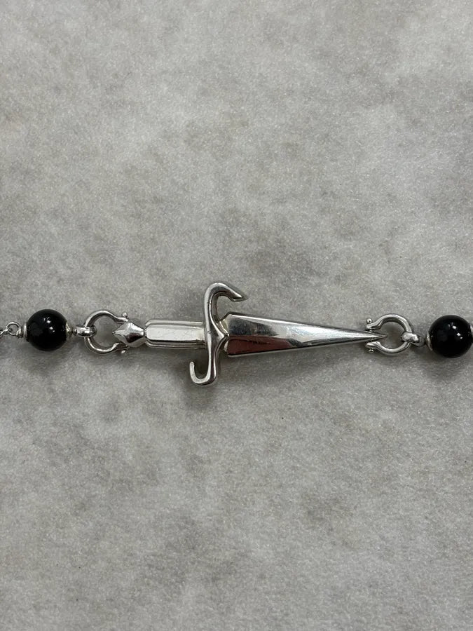 2000s Cesare Paciotti Dagger Black Pearls Silver Bracelet GdWzEbR 6