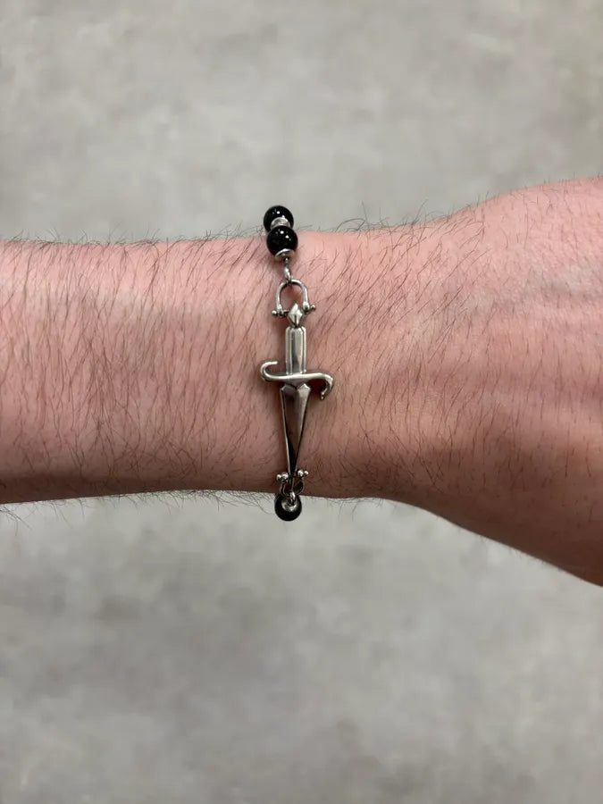  2000s Cesare Paciotti Dagger Black Pearls Silver Bracelet tJqSMUd 1