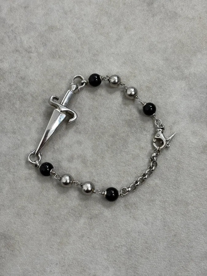 2000s Cesare Paciotti Dagger Black Pearls Silver Bracelet GdWzEbR 4
